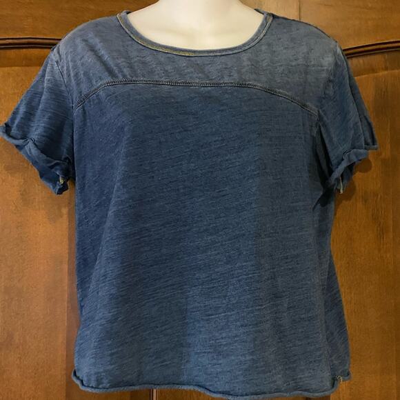 True Religion Womens Size Small Crop Top Denim Blue Short Sleeve - Picture 1 of 9
